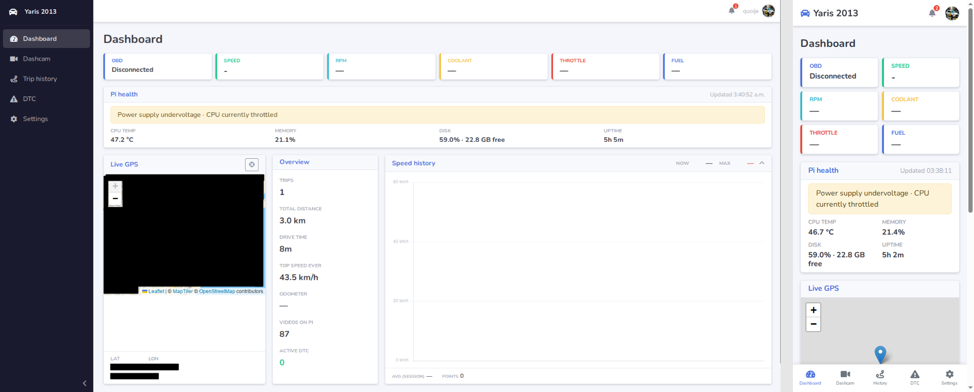 Mobile and desktop dashboard